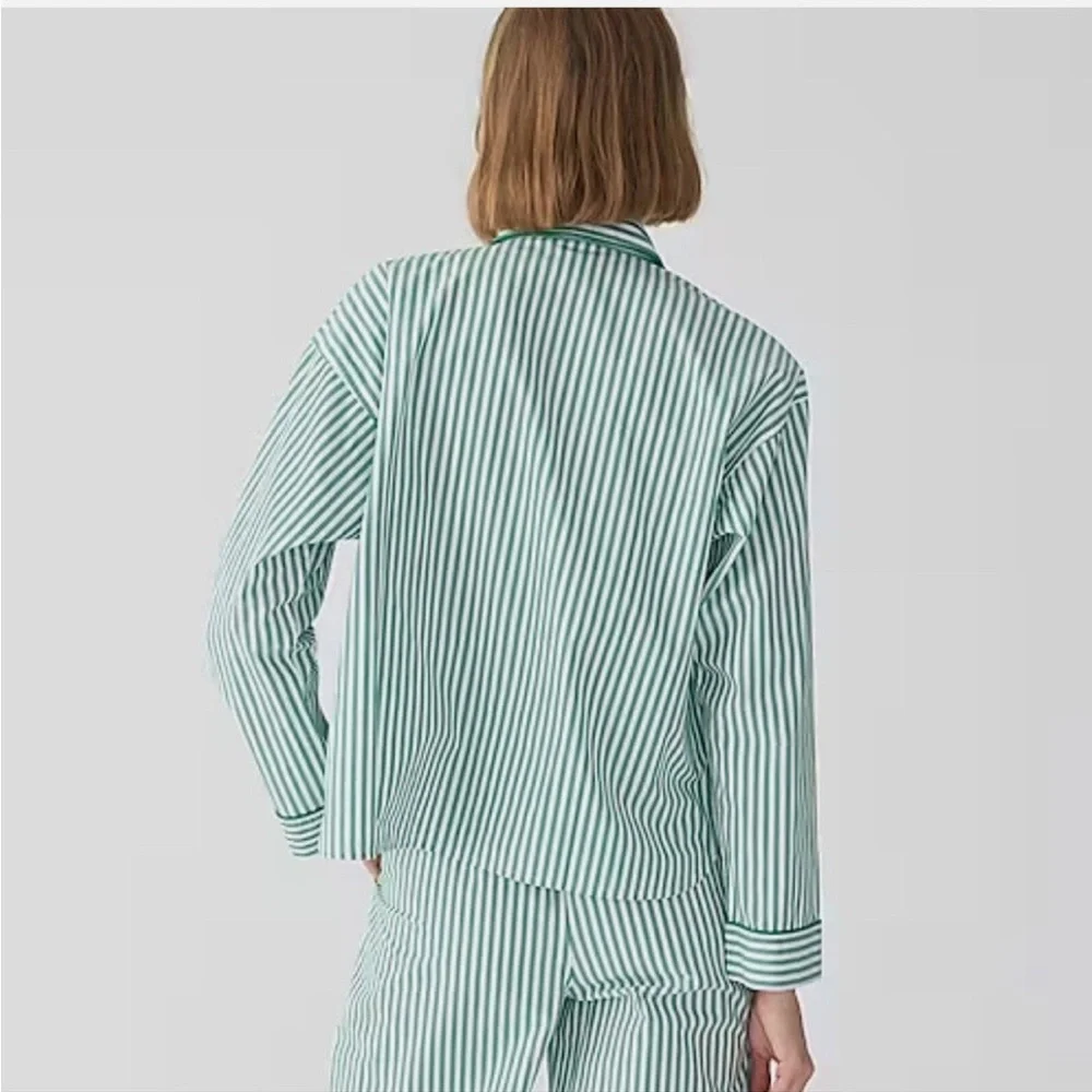 J.Crew Green and‎ White Striped Pajama blouse size S